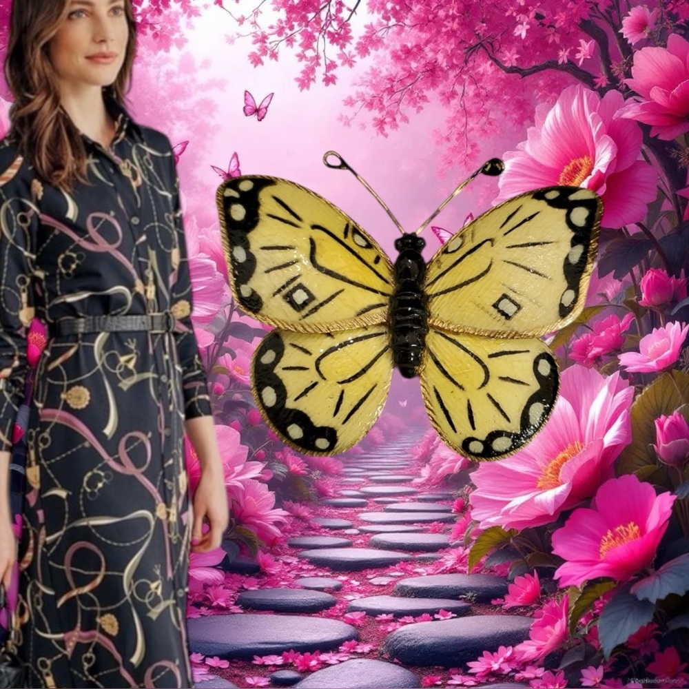 Albert Weiss Yellow and Black Butterfly Brooch